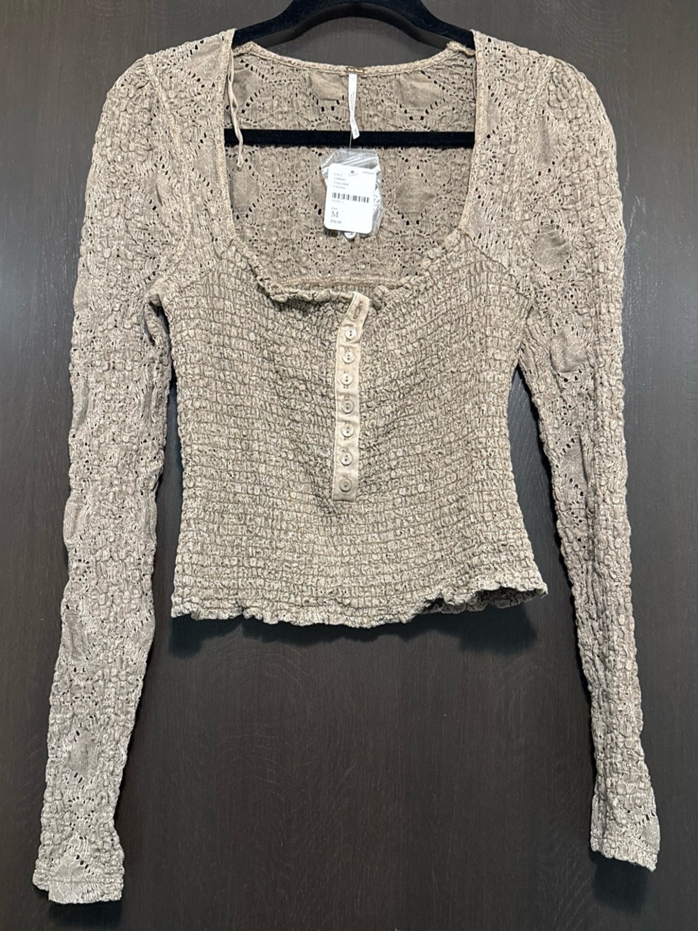 Free People light brown eyelet Button-Front Crop Top
